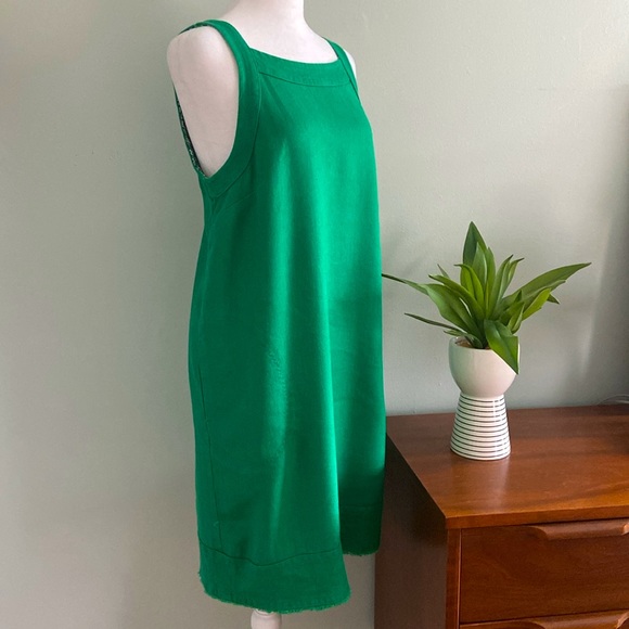 Anthropologie Green Linen Shift Dress Button Side Detail Open Back EUC S… - Picture 3 of 11